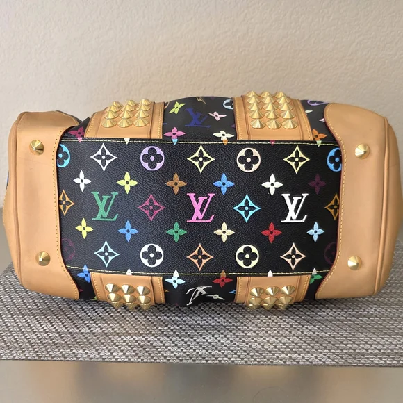 Louis Vuitton Black Monogram Multicolor Murakami Gold Studded Courtney Satchel - Picture 5 of 15